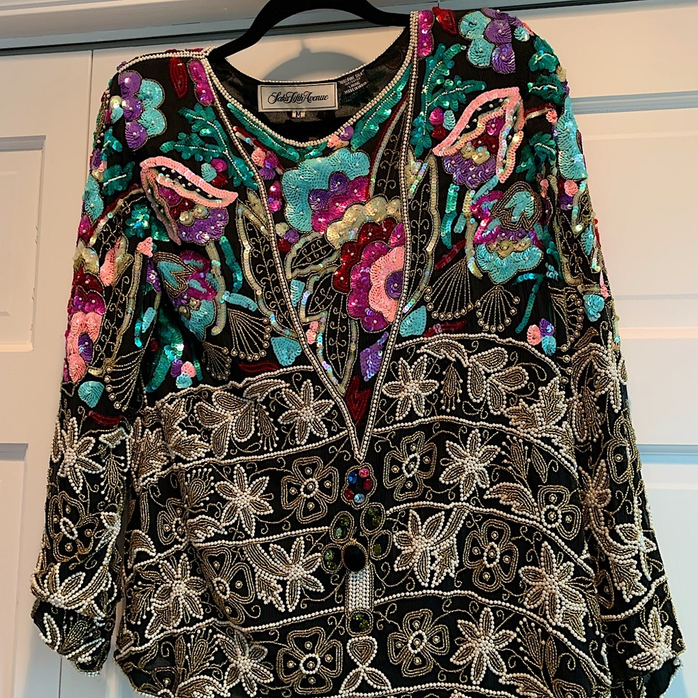 Saks fifth avenue vintage sequin blouse, size medium/large with padded shoulders